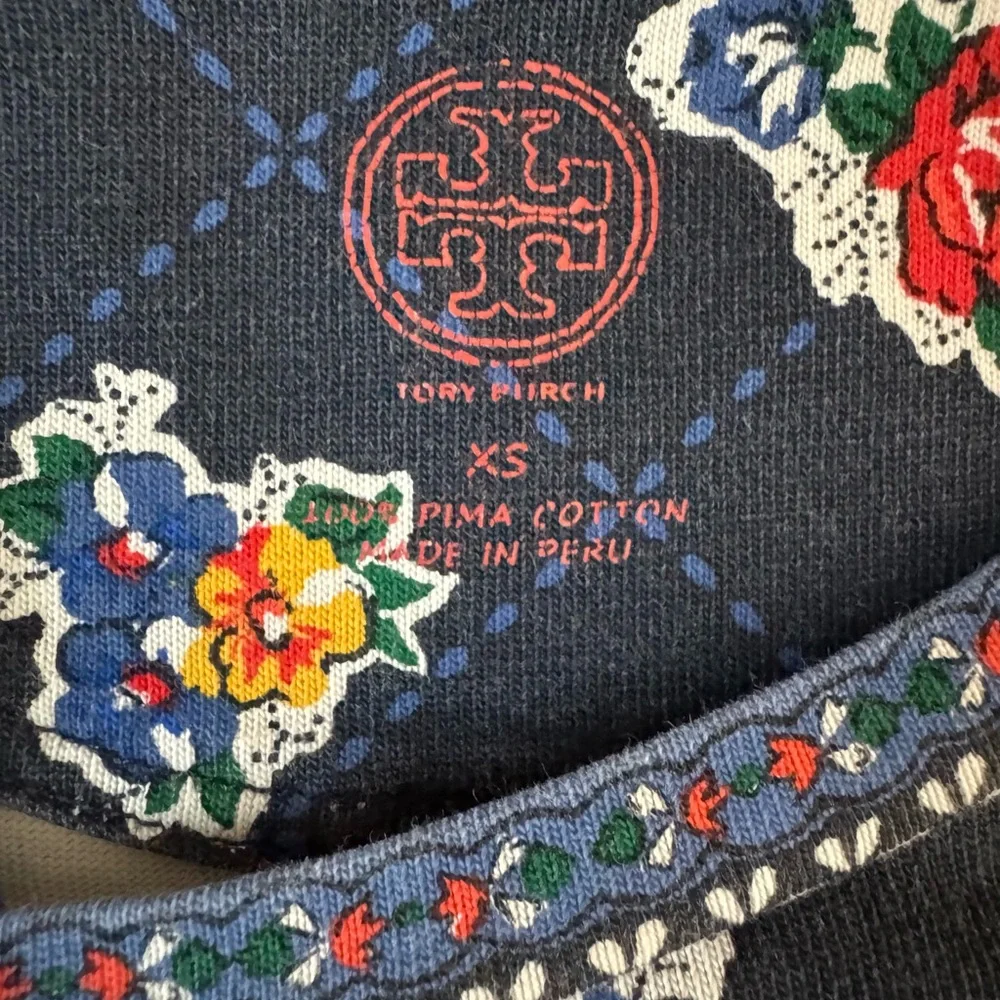 Tory Burch Floral Print T-Shirt Dress XS Boho Preppy Cottagecore Knit